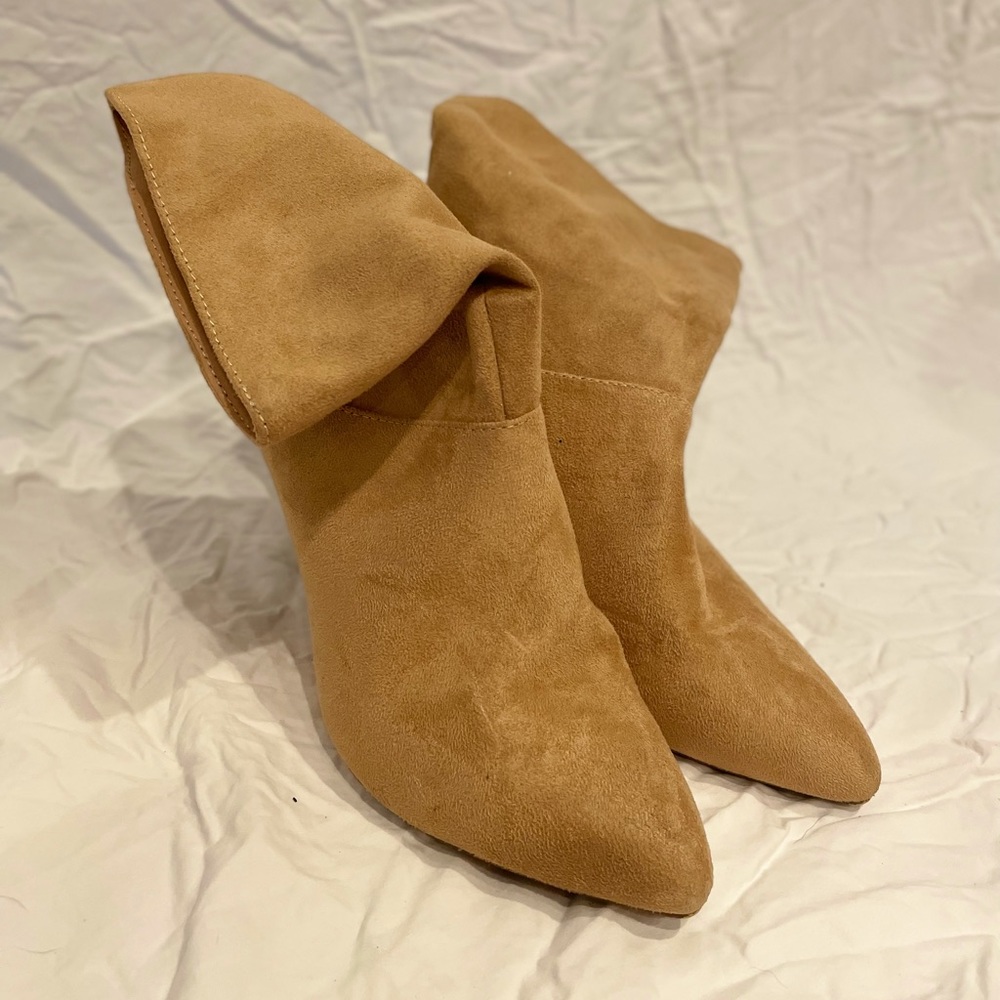 EXPRESS faux suede heeled booties.